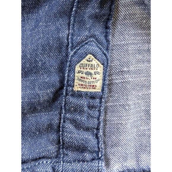 Buffalo David Bitton Mens Large Blue Denim Metal Button Up Long Sleeve Shirt - Picture 9 of 15